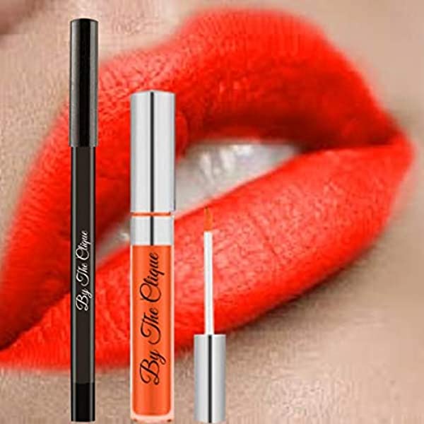 By The Clique Premium Matte Lip Kit | Red Orange Lipstick and Liner Set | On Fire