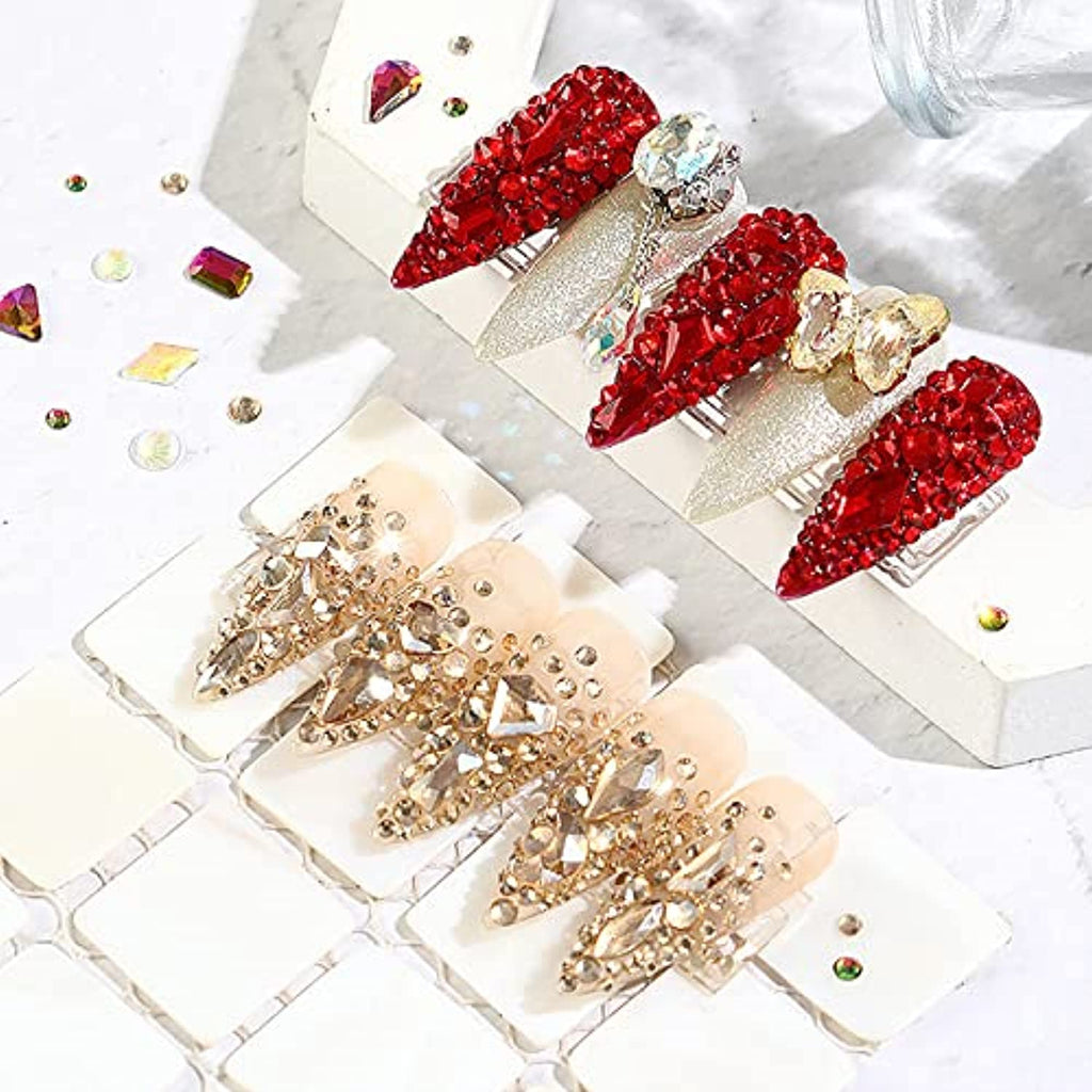 660Pcs Red Rhinestones Crystals Gems Nail Art Flat Back Round Multi Sized  Shapes Red Gems Rhinestone Stones Beads for Nail Art DIY Jewelry Crafts