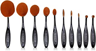 WUNDER2 OH!VAL Professional Makeup Brushes for Liquid and Powder Makeup - Premium Oval Makeup Brush Set for Face, Eyes, Brows, Lips, 10pcs